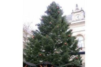 ダルム広場のクリスマスツリーと時計台